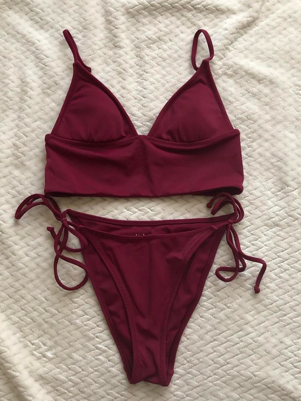 PacSun Burgundy Triangle Bralette Bikini with Tie-Side Bottoms